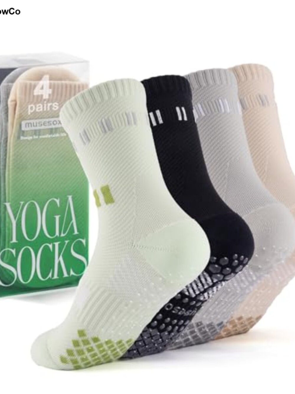 Non-Slip Grip Pilates Yoga Socks Women Crew Athletic 4 Pair